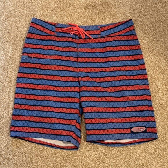 Mens 30 Vineyard Vines Angler Stripe Fish Scale Board Shorts Swimsuit Swim Trunk - Picture 1 of 2